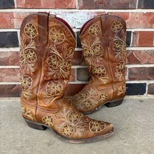 Women Macie Bean Whiskey Bent Floral Embroidered Leather Western Boots Size 8.5
